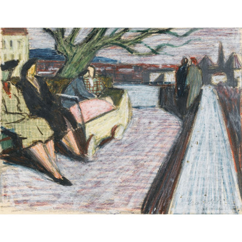 FRED STAUFFER : Herbstliche Stadtpartie mit Spazierg�ngern (DOBIASCHOFSKY AUKTIONEN AG)