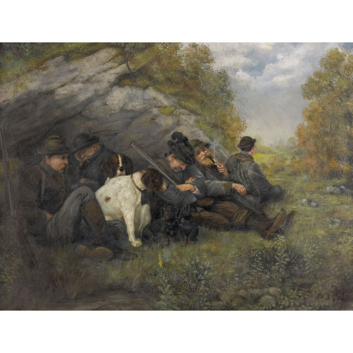 BURKHARD (GEN. KATZEN-FLURY) FLURY : Rastende J�ger mit Hunden (DOBIASCHOFSKY AUKTIONEN AG)
