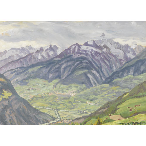 WALDEMAR THEOPHIL FINK : 'Blick von Visperterminen gegen Bietschhorn und Visp' (DOBIASCHOFSKY AUKTIONEN AG)