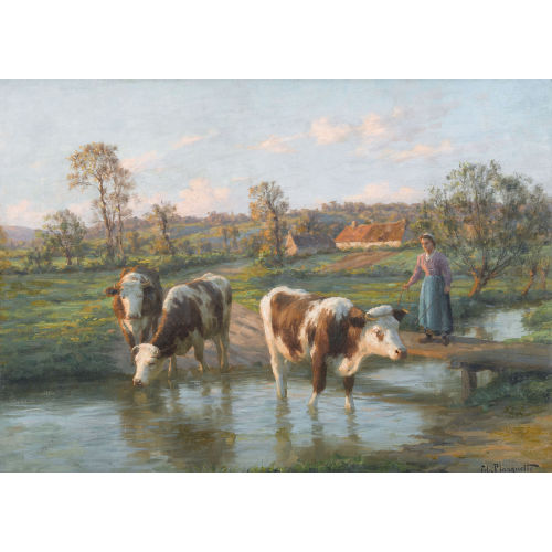 F�LIX PLANQUETTE : Bach im Abendrot mit K�hen und B�uerin (DOBIASCHOFSKY AUKTIONEN AG)