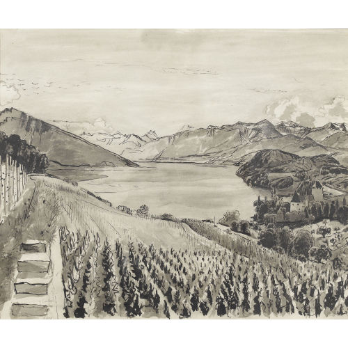 VICTOR SURBEK : 'Rebberg bei Spiez mit Blick auf den Thunersee' (DOBIASCHOFSKY AUKTIONEN AG)