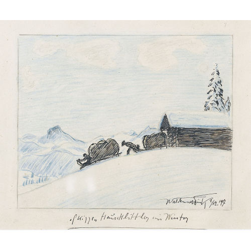 WALDEMAR THEOPHIL FINK : 'Skizzen Heuschlittler im Winter' (DOBIASCHOFSKY AUKTIONEN AG)