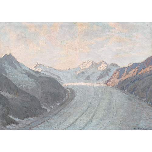 HENRI �DOUARD HUGUENIN-VIRCHAUX : 'Coucher de soleil sur le glacier d′Aletsch' (DOBIASCHOFSKY AUKTIONEN AG)
