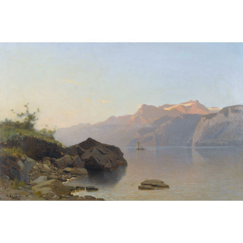 AUGUSTE LOUIS VEILLON : Vierwaldst�ttersee mit Urirotstock im Abendrot (DOBIASCHOFSKY AUKTIONEN AG)