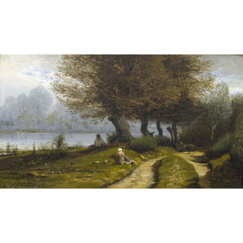 ANTOINE RICHARD : Herbstliches Flussufer mit Staffage (DOBIASCHOFSKY AUKTIONEN AG)