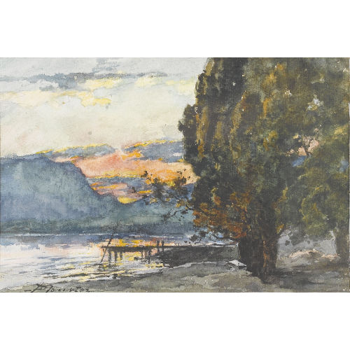 PAUL BOUVIER : Sonnenuntergang am Seeufer (DOBIASCHOFSKY AUKTIONEN AG)