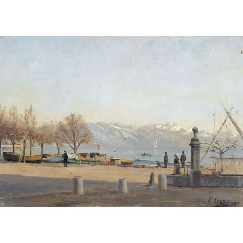ARTHUR CHARLES HENRI HERZOG : Hafen von Ouchy im Herbst (DOBIASCHOFSKY AUKTIONEN AG)