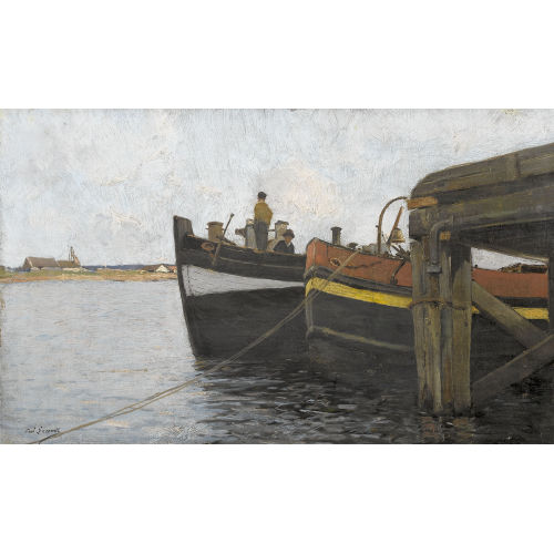 PAUL LECOMTE : Bretonische Hafenpartie mit Fischerbooten (DOBIASCHOFSKY AUKTIONEN AG)