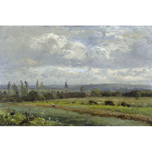 JEAN-FERDINAND CHAIGNEAU : Weite Feldlandschaft mit Kirchturm (DOBIASCHOFSKY AUKTIONEN AG)
