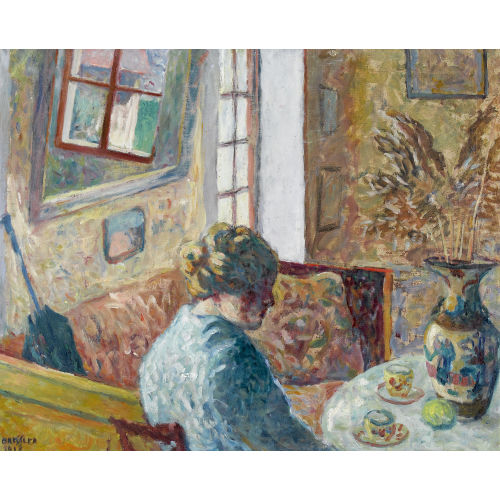 �MILE BRESSLER : Interieur mit einer Frau am Tisch (DOBIASCHOFSKY AUKTIONEN AG)