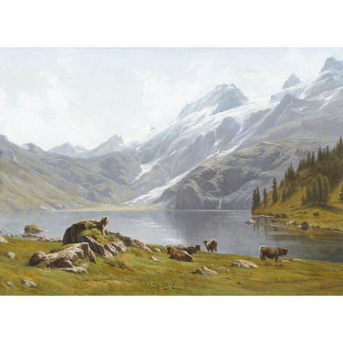 LOUIS DURAND : Der Engstlensee mit weidenden K�hen (DOBIASCHOFSKY AUKTIONEN AG)