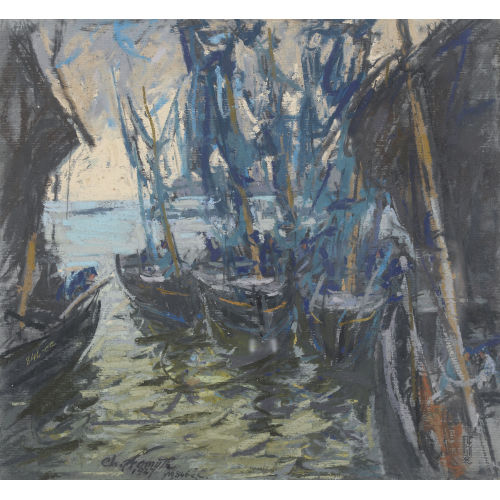 CHARLES HENRY FROMUTH : Hafenpartie mit Segelbooten (DOBIASCHOFSKY AUKTIONEN AG)
