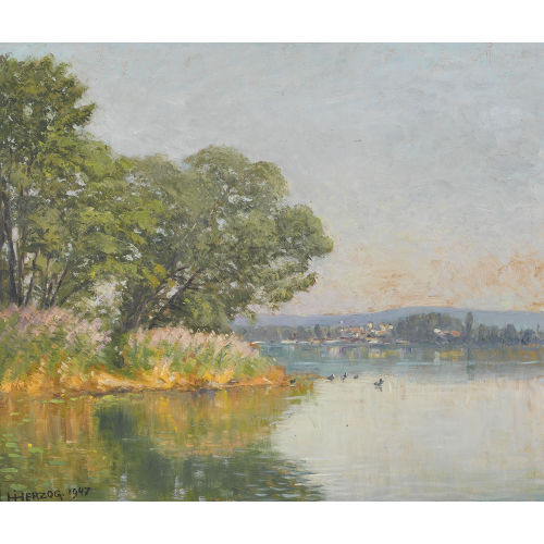 HANS HERZOG : Seeufer im Abendrot (DOBIASCHOFSKY AUKTIONEN AG)