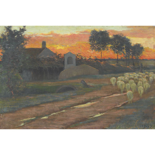 FERRUCCIO PAGNI : Landschaft mit Schafherde im Abendrot (DOBIASCHOFSKY AUKTIONEN AG)