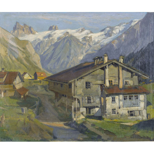 ERNST II HODEL : Sommerliches Gebirge mit Dorf (DOBIASCHOFSKY AUKTIONEN AG)
