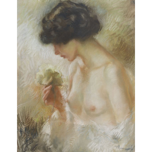 CHARLES �MILE HORNUNG : Halbakt einer Dame mit Rose (DOBIASCHOFSKY AUKTIONEN AG)
