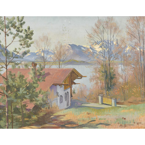 MARCUS JACOBI : Herbstliche Uferpartie mit einem Haus (DOBIASCHOFSKY AUKTIONEN AG)