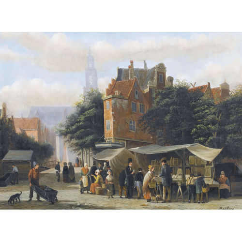 MIJNDERT VAN DEN BERG : Holl�ndische Stadtpartie mit B�chermarkt (DOBIASCHOFSKY AUKTIONEN AG)