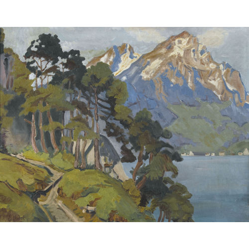 ERNST II HODEL : Uferweg oberhalb eines Bergsees (DOBIASCHOFSKY AUKTIONEN AG)