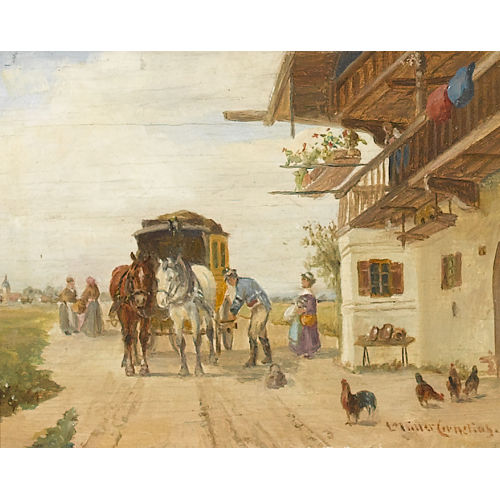 LUDWIG M�LLER-CORNELIUS : Kutsche vor einem Bauernhaus (DOBIASCHOFSKY AUKTIONEN AG)