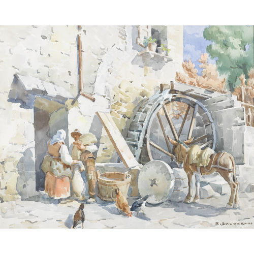 ARCANGELO SALVARANI : Hauspartie mit Wasserm�hle und Staffage (DOBIASCHOFSKY AUKTIONEN AG)