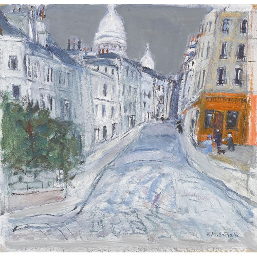 MAX FRANZ BR�TSCHLIN : Pariser Strassenszene im Montmartre mit Sacr�-Coeur (DOBIASCHOFSKY AUKTIONEN AG)