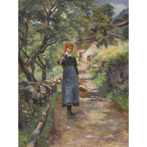 FRITZ-�DOUARD HUGUENIN-LASSAUGUETTE : 'Paysanne au Cerneaux' (DOBIASCHOFSKY AUKTIONEN AG)