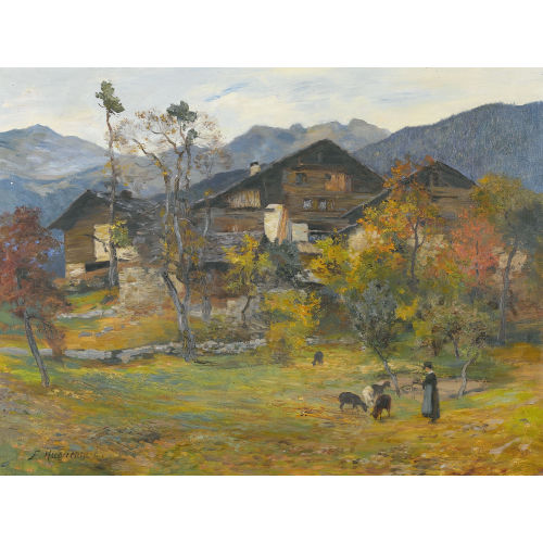 FRITZ-�DOUARD HUGUENIN-LASSAUGUETTE : Herbstliche Walliser Landschaft mit Orm�ne (DOBIASCHOFSKY AUKTIONEN AG)