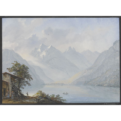 FRIEDRICH ZIMMERMANN : Gebirgslandschaft mit Seeuferpartie (DOBIASCHOFSKY AUKTIONEN AG)