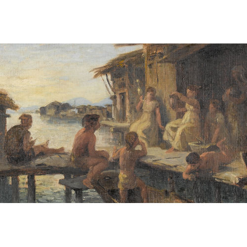 ALBERT DE MEURON : Pfahlbauten mit Kindern und Erwachsenen (DOBIASCHOFSKY AUKTIONEN AG)