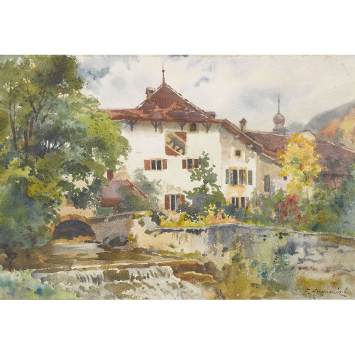 FRITZ-�DOUARD HUGUENIN-LASSAUGUETTE : Berner Schl�sschen an einem Bach (DOBIASCHOFSKY AUKTIONEN AG)