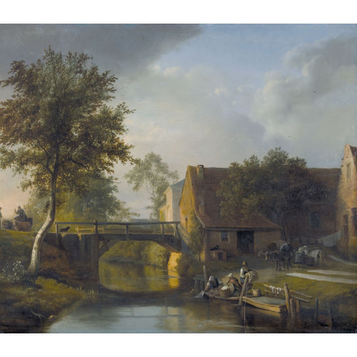 IGNATIUS JOSEPHUS VAN REGEMORTER : Dorfidylle mit W�scherinnen am Fluss (DOBIASCHOFSKY AUKTIONEN AG)