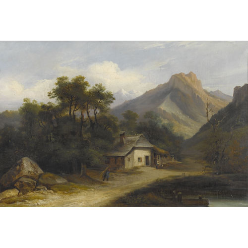 ALEXANDRE CALAME : Gebirgslandschaft mit Bauernhaus (DOBIASCHOFSKY AUKTIONEN AG)