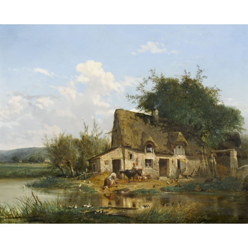 TH�OPHILE VICTOR �MILE LEMMENS : Bauernhaus am Flussufer (DOBIASCHOFSKY AUKTIONEN AG)