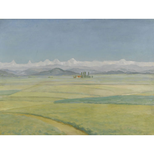 HANS ZAUGG : Sommerliche Feldlandschaft mit Berner Alpenpanorama (DOBIASCHOFSKY AUKTIONEN AG)