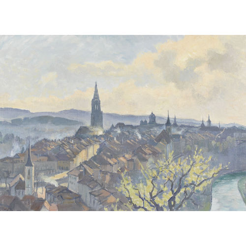 GOTTFRIED L�SCHER : Sicht auf die Berner Altstadt vom Rosengarten aus (DOBIASCHOFSKY AUKTIONEN AG)