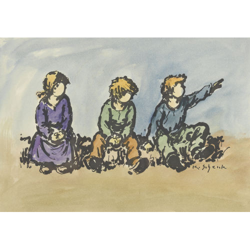 KARL SCHENK : Drei sitzende Kinder (DOBIASCHOFSKY AUKTIONEN AG)