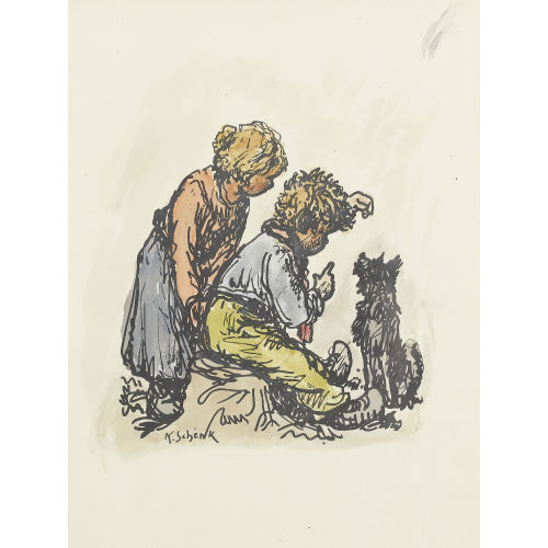 KARL SCHENK : Kinder mit Hund (DOBIASCHOFSKY AUKTIONEN AG)