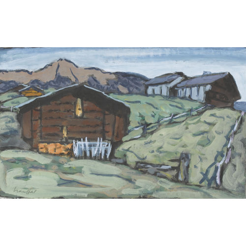 FRED STAUFFER : Sommerliche Alppartie mit Bauernh�usern (DOBIASCHOFSKY AUKTIONEN AG)