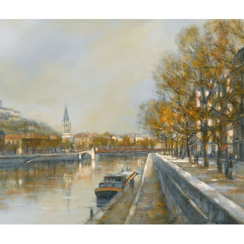 ROGER DELAPIERRE : Herbstliches Rhoneufer in Lyon (DOBIASCHOFSKY AUKTIONEN AG)