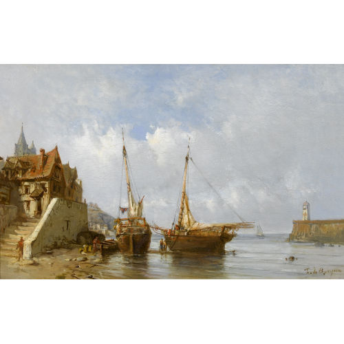 TONY FRAN�OIS DE BERGUE : Nordfranz�sischer Hafen mit Segelschiffen (DOBIASCHOFSKY AUKTIONEN AG)