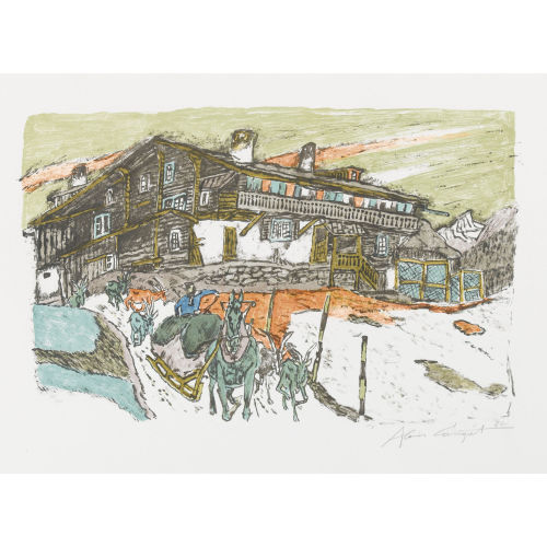 ALOIS CARIGIET : Bauernhaus mit Schlitten (DOBIASCHOFSKY AUKTIONEN AG)