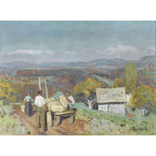 FRED STAUFFER : Weite Landschaft mit Landarbeitern (DOBIASCHOFSKY AUKTIONEN AG)