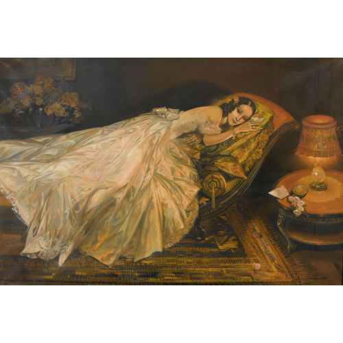 KAREL VAN BELLE : Ruhende Dame im Abendkleid (DOBIASCHOFSKY AUKTIONEN AG)