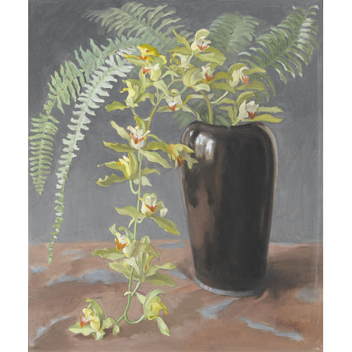 ERNST KREIDOLF : Orchidee und Farnbl�tter in einer Vase (DOBIASCHOFSKY AUKTIONEN AG)