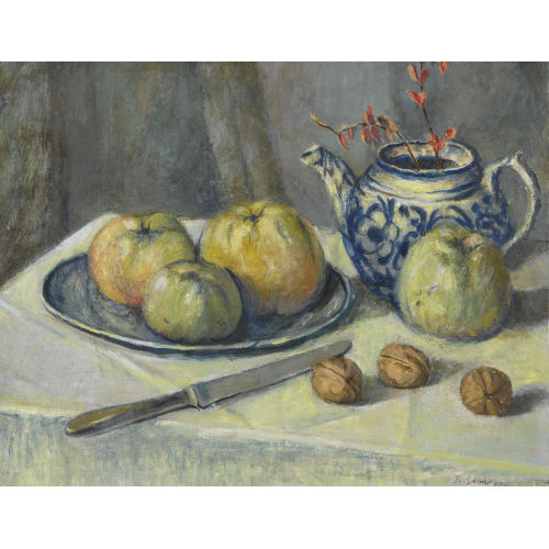 TRAUGOTT SENN : Stillleben mit Obst, N�ssen und Teekanne (DOBIASCHOFSKY AUKTIONEN AG)