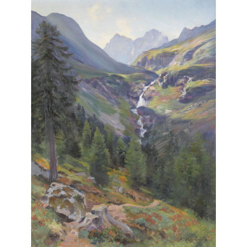 FRITZ-�DOUARD HUGUENIN-LASSAUGUETTE : Wilder Gebirgsbach im Sommer (DOBIASCHOFSKY AUKTIONEN AG)