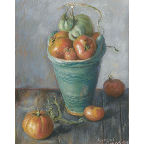 AUR╘LE-REN� BARRAUD : Stillleben mit Tomaten in gr�nem Topf (DOBIASCHOFSKY AUKTIONEN AG)