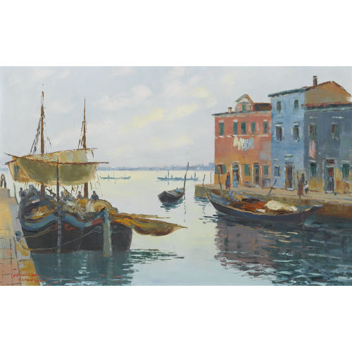 BRUNO GHERRI-MORO : Venezianische Kanalpartie (DOBIASCHOFSKY AUKTIONEN AG)