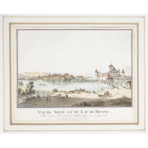 JOHANN LUDWIG ABERLI : 'Vue de Nidau et du Lac de Bienne' (DOBIASCHOFSKY AUKTIONEN AG)